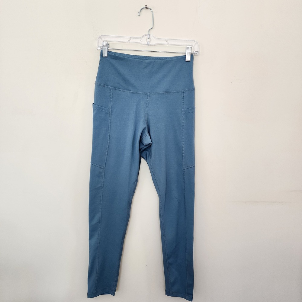 ⭐️BCBGMAXAZRIA Womens High Waisted Active Leggings Blue Grey Side Pockets Size M